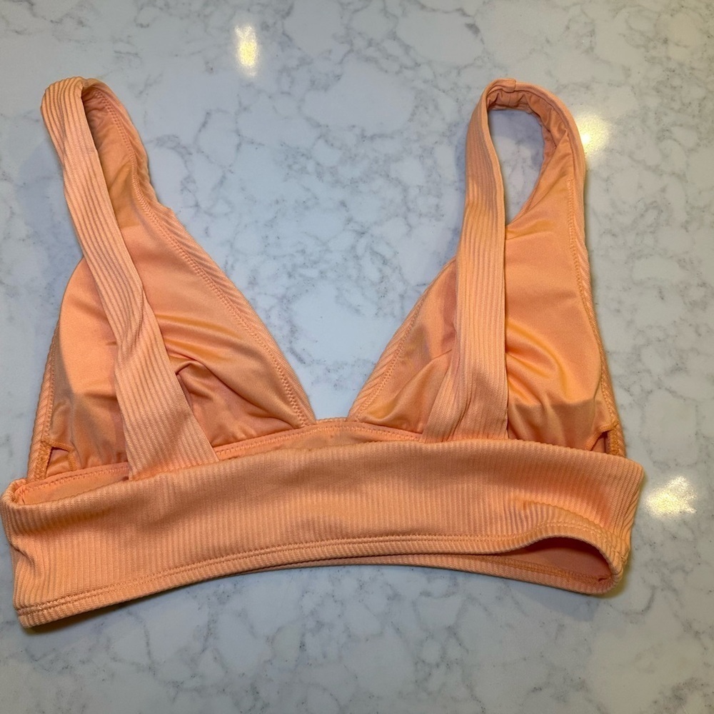 Cupshe Peach Ribbed High Waisted V Neck Bikini Set Orange Size M NEW - Picture 5 of 8